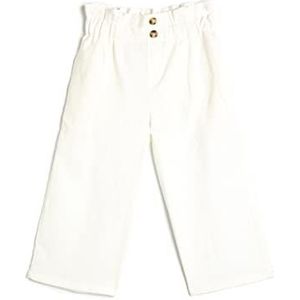 Koton Meisjesbroek met brede pijpen, elastische tailleband, katoen, relaxte broek, wit (000), 9-10 Jaren