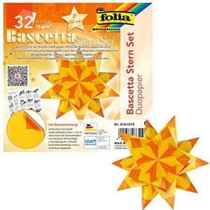 folia 314/1515 - knutselset Bascetta ster Duo geel/oranje, 32 vellen, 15 x 15 cm, kant-en-klare grootte van de papieren ster ca. 20 cm, met gedetailleerde handleiding - ideaal voor tijdloze decoratie