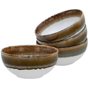 CreaTable, 21687, serie Cascade Boeddha Bowls, bruin, 1200 ml, 4-delige serviesset, Boeddha Bowl-set van aardewerk
