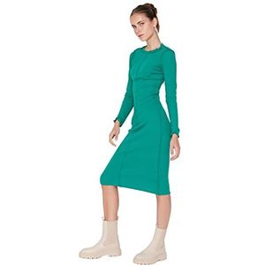 Trendyol Dames Midi Basic getailleerde gebreide jurk, Emerald Groen, XL