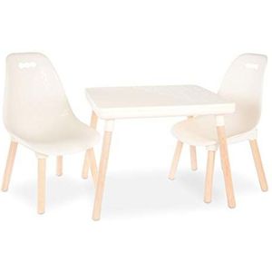B. spaces Kindertafel met 2 stoelen, kinderzitgroep, 1 tafel en 2 kinderstoelen met houten poten, voor kinderen vanaf 3 jaar (3 delen), kindermeubels, crèmewit