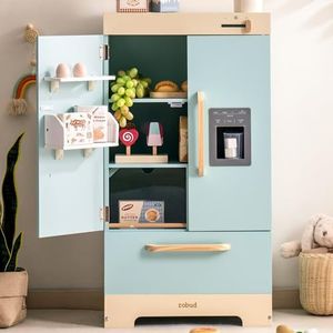 ROBUD Houten koelkast – realistisch en interactief met ijsblokjesmaker en speelgoed voor levensmiddelen – geschikt voor kinderen vanaf 3 jaar