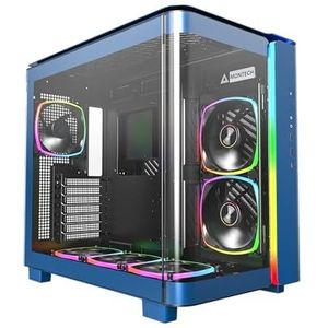 MONTECH King 95 Pro ATX PC-gaming-behuizing met dubbele kamer, hoge luchtstroom, panelen zonder gereedschap, voorkant van robuust gebogen gehard glas, zes vooraf geïnstalleerde ARGB PWM-ventilatoren
