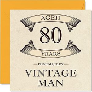 Vintage 80e verjaardagskaarten voor mannen - 80 jaar oud - leuke verjaardagskaart voor opa vader echtgenoot oom broer opa wenskaarten 145 mm x 145 mm wenskaarten, 80e verjaardagskaart
