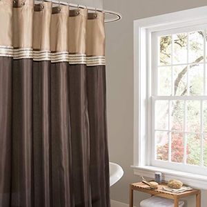Lush Decor Terra kleurblok douchegordijn stof gestreept neutraal badkamer decor, polyester, bruin/beige, van 72-inch