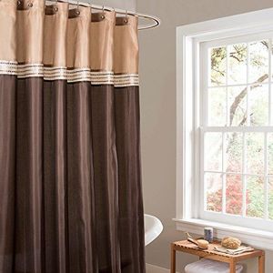 Lush Decor Terra kleurblok douchegordijn stof gestreept neutraal badkamerdecor, 72"" B x 72"" L, bruin & beige