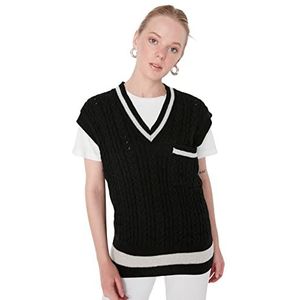 TRENDYOL Dames Pocket Detail Triko Süveter Sweater, Zwart, S, zwart, S