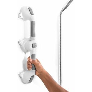 InnovaGoods - Badkamer Veiligheidshandgreep met Dubbele Zuignap, Ergonomisch en Draagbaar, Eenvoudige Installatie, Verstelbaar 90º-180º, Antislip Grip, Wit, Grijs