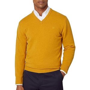 Hackett London Heren lamswol V-hals trui, Geel (Mosterd), XS