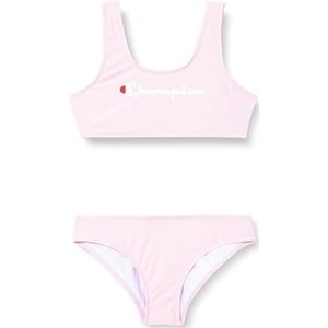 Champion Legacy Icons Swimwear W-Stretch Matt Nylon Contrast Logo Tweedelig badpak voor meisjes en jongens, Roze Confetti, 13-14 Jaar