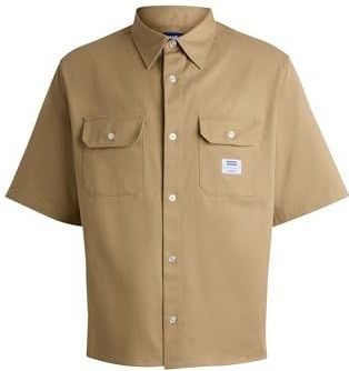 Overhemden - Medium Beige - Katoen - 2 Opgestikte Zakken - Knoopsluiting