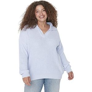 Trendyol Dames polo hals effen normale plus size trui sweatshirt, lila, XL, Lila, XL