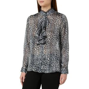 NALLY Damesblouse met ruches met luipaardprint, grijs, S