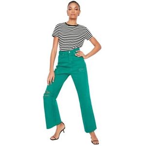 Trendyol Dames hoge taille wijde pijpen 90's wijde pijpen jeans, Groen, 60