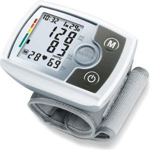 Sanitas SBM 03 polsbloeddrukmeter met aritmiedetectie, volautomatische bloeddruk- en polsmeting, voor polsomtrekken van 14 - 19,5 cm, opbergdoos inbegrepen