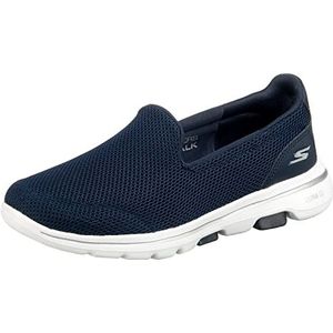 Skechers Go Walk 5 Slip On Sneakers voor dames, Navy Textiel Wit, 6.5 UK Wide