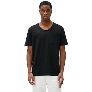 Koton Basic T-shirt voor heren, V-hals, zakken, gedetailleerde korte mouwen, zwart (999), S