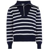 Dreimaster maritim Dames gestreepte gebreide trui met halve ritssluiting en marineblauwe hals donker marine wolwitte strepen maat XL/XXL, Donkermarine wolwitte strepen, XL