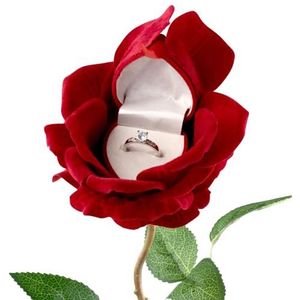 Noble Rose Heart Flower Blossom Ring Box voor Cadeau/Ceremonie/Voorstel/Verloving/Bruiloft Sieraden Doos (Rood)