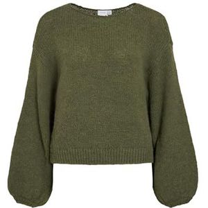 Vila - L/S O-hals Knit - Trui - Capulet Olive - Normale Pasvorm - Ballonmouwen