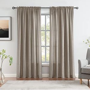 Melodieux Taupe fluweelachtige semi-transparante gordijnen 240 cm lengte voor slaapkamer, woonkamer natuurlijke katoenen textuur roedezak venster pure gordijnen, 132 x 224 cm (2 panelen)