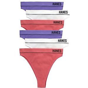 Hanes Dames Originals Naadloze Rib Hi-Rise Cheeky Slipje Pack, diverse kleuren, 6-Pack, 6 Pack - levendige lavendel/wit/roze begonia, M