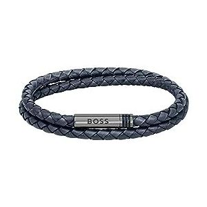 BOSS Sieraden Heren ARES Collectie Lederen Armband Blauw - 1580494S, Small, Leer, Geen edelsteen