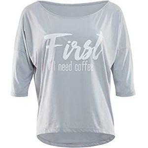Winshape Dames ultra licht modal-3/4-mouw shirt MCS001 met witte ""First I need coffee"" glitteropdruk, Winshape Dance Style, fitness, vrije tijd, sport, yoga, workout
