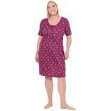 Dames Nachthemd - Fuchsia Roze - Gestreept/Bloemen - V-hals - Halve Mouwen