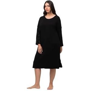 Ulla Popken Dames Nightgown Lace Details nachthemd, zwart, 46/48