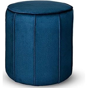 Gestoffeerde, ronde poef 42x45 cm - in velours donkerblauw stof, met decoratieve verticale stiksels - fauteuil voetensteun, kruk, kruk voor woonkamer, hal, slaapkamer, kantoor
