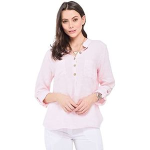 Bonateks Dames tuniek top 100% linnen gemaakt in Italië, blouse met Tunesische kraag met knoopsluiting en zakken aan de voorkant, roze, maat: M, Roze, M
