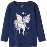 Name It - NMFNINNA LS TOP BOX - Shirt met Lange Mouwen - Blueprint - Relaxed Fit - 100% Katoen