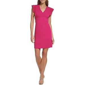DKNY Women's V-Neck Ruffle Sleeve Dress, Pink Glass, 16