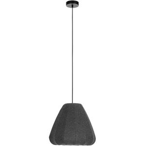 EGLO Hanglamp Barlaston, pendellamp boven eettafel, eettafellamp van grijs textiel en zwart metaal, lamp hangend voor eetkamer, E27 fitting, Ø 35 cm