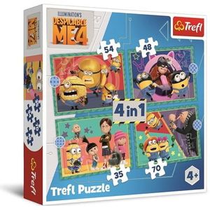 Trefl - Despicable Me 4, Gekke Minions - 4-in-1 puzzel, van 35 tot 70 stukjes - Kleurrijke puzzel met de helden uit de cartoon, Creatieve ontspanning voor kinderen vanaf 4 jaar