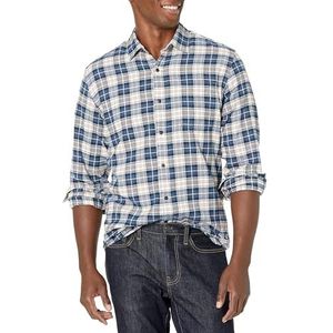 Amazon Essentials Men's Flanellen overhemd met lange mouwen (verkrijgbaar in grote en lange maten), Veelkleurig Geruit, XS