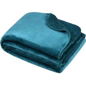 STOF - Deken - afmetingen 180 x 220 cm - 100% polyester - petroleumblauw - model Michigan - Deken - zacht, warm, comfortabel, effen