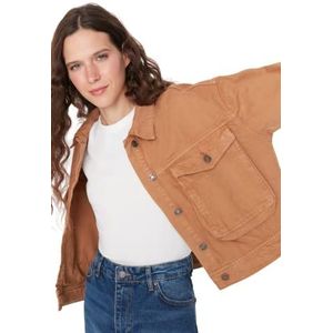 TRENDYOL Regular Basic Plain Denim Jacket Coat voor dames, kameel, M