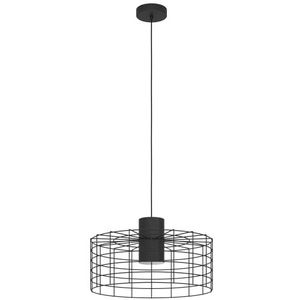 EGLO Hanglamp Milligan, 1-lichts pendellamp industrieel, eettafellamp van metaal in het zwart, wit, lamp hangend voor woonkamer, E27 fitting, Ø 48 cm