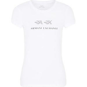 Armani Exchange Dames slim fit, bedrukt logo vlam, korte mouwen T-shirt, wit, XS