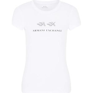 Armani Exchange Dames Slim Fit, Printed Logo Flame, T-shirt met korte mouwen, Weiß, L