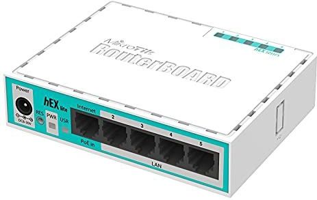 Mikrotik Hex Lite Ethernet Router (10,100 Mbit/s, Ethernet (RJ-45), wit, 64 MB, 850 MHz, DC, wit