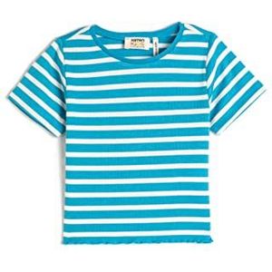 Koton Girls Crop T-shirt met korte mouwen, ronde hals, slim fit, geribbeld, Blue Stripe (6s4), 9-10 Jaar