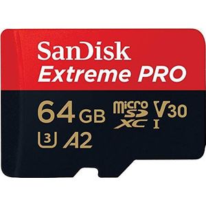 SanDisk Extreme PRO 64 GB MicroSDXC UHS‐I‐Kaart Met SD-Adapter (A2 App Performance, 2 Jaar RescuePRO Deluxe Software, Leessnelheden Tot 200 MB/s, Class 10, UHS-I, U3, V30, 30 Jaar Garantie) Zwart