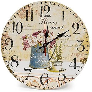 LOHAS HOME 30 cm houten wandklok/keukenklok in landelijke stijl stilte niet-tikkend voor de keuken, thuiskantoor, woonkamer en slaapkamer (Cafe & Bloemen)