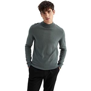 DeFacto Heren gebreide trui lange mouwen ronde hals sweater - slim fit trui voor heren tops (Dark Khaki, S), khaki (dark khaki), S