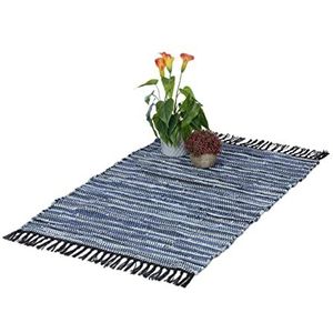 Relaxdays vloerkleed - leder en katoen - binnenkleed - 60 x 100 cm - chill mat - tapijt - blauw