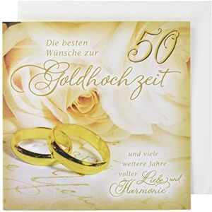 Kaart voor gouden bruiloft romanca - ringen - 15 x 15 cm