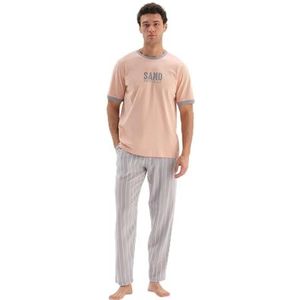 Dagi Heren Salmon Fashion Gebreid Regular Waist Supreme Long Leg Short Sleeve Crew Neck T-Shirt & Broek Pyjama Set, roze (salmon), S